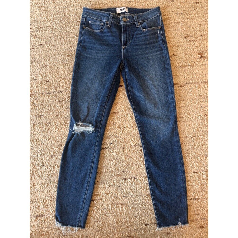 PAIGE Verdugo Ankle Jeans Womens 27 Blue Skinny Distressed Raw Hem Denim